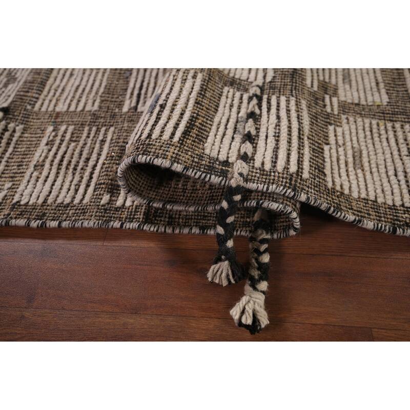 All-Over Striped Moroccan Area Rug Handmade Wool Carpet - 6'1"x 10'0"