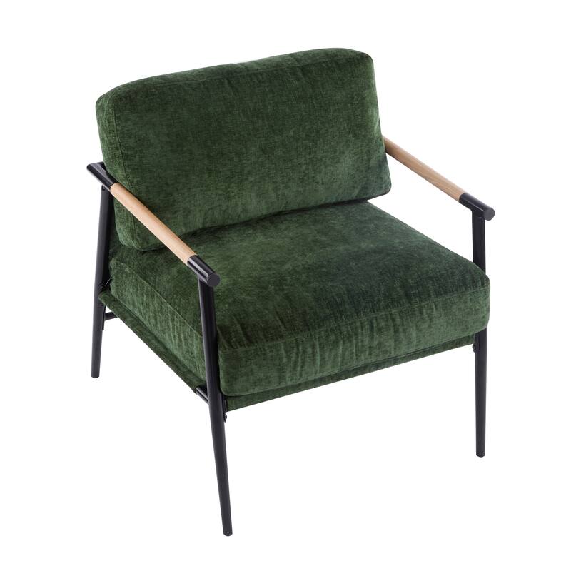 27.56" Modern Accent Chair with Plush Cushions,Minimalist Metal Frame, and Wooden Armrest Design-Perfect for Cozy Living Room