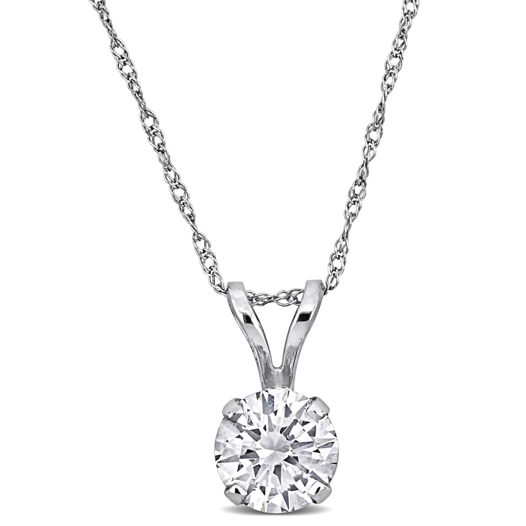Miadora 1ct TDW Lab-Grown Diamond Solitaire Pendant with Chain in 14k White Gold - 17 in