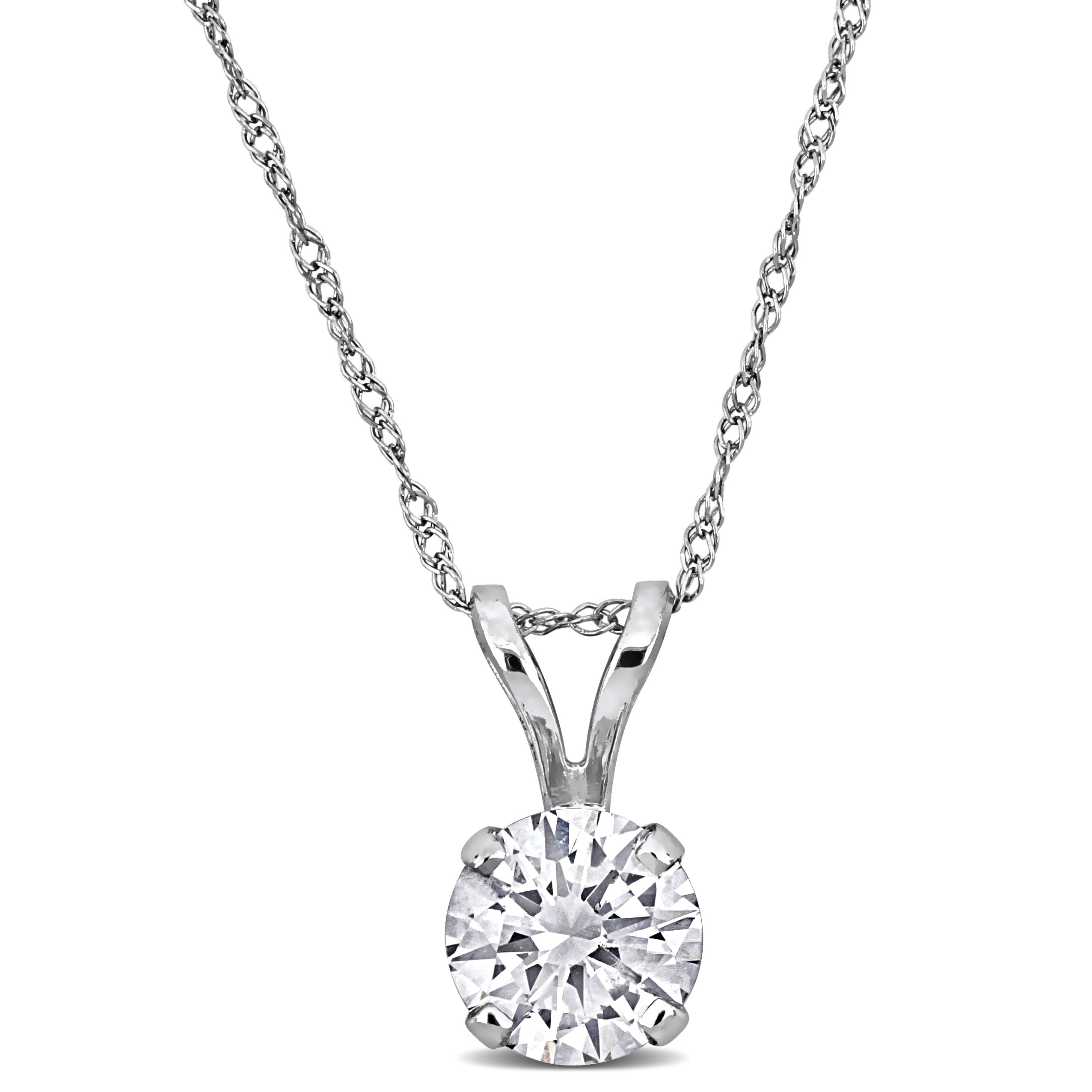 Miadora 1ct TDW Lab-Grown Diamond Solitaire Pendant with Chain in 14k White Gold - 17 in