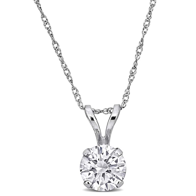 Miadora 1ct TDW Lab-Grown Diamond Solitaire Pendant with Chain in 14k White Gold - 17 in