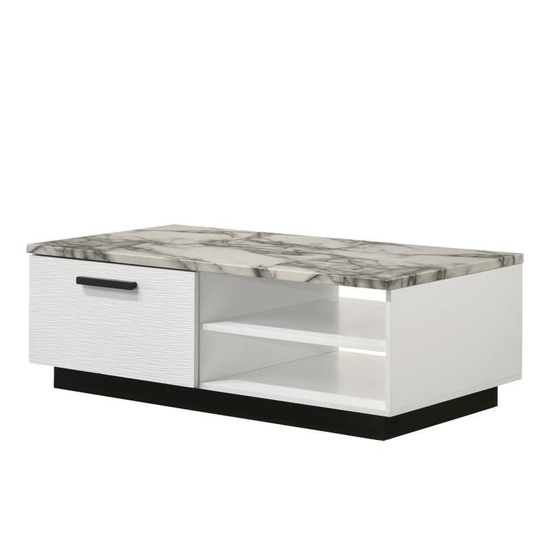 47" Coffee Table with Faux Marble Top and Drawer