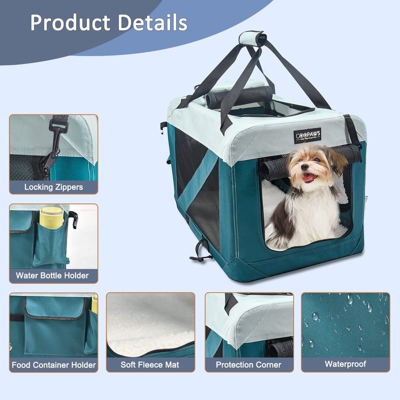 JESPET Indoor & Outdoor 3-Door Collapsible Soft-Sided Dog Crate