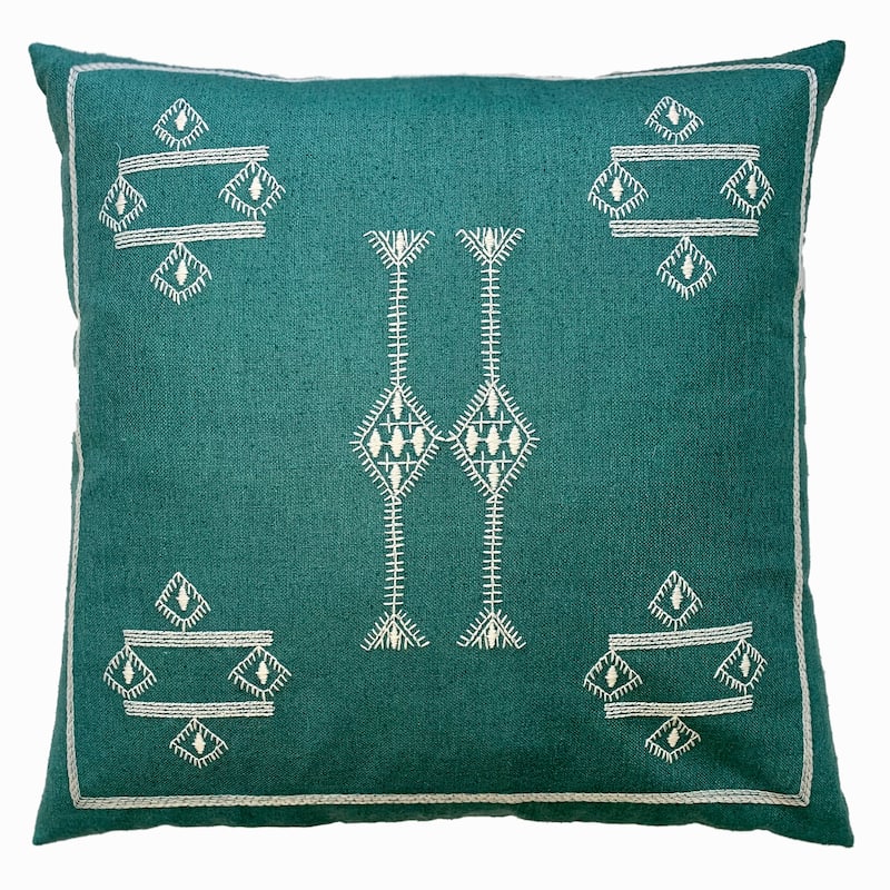 Jiti Indoor Cactus Bohemian Modern Colorful Embroidered Matka Silk Accent Square Throw Pillows Cushions for Sofa Chair 20 x 20 - Aqua/White