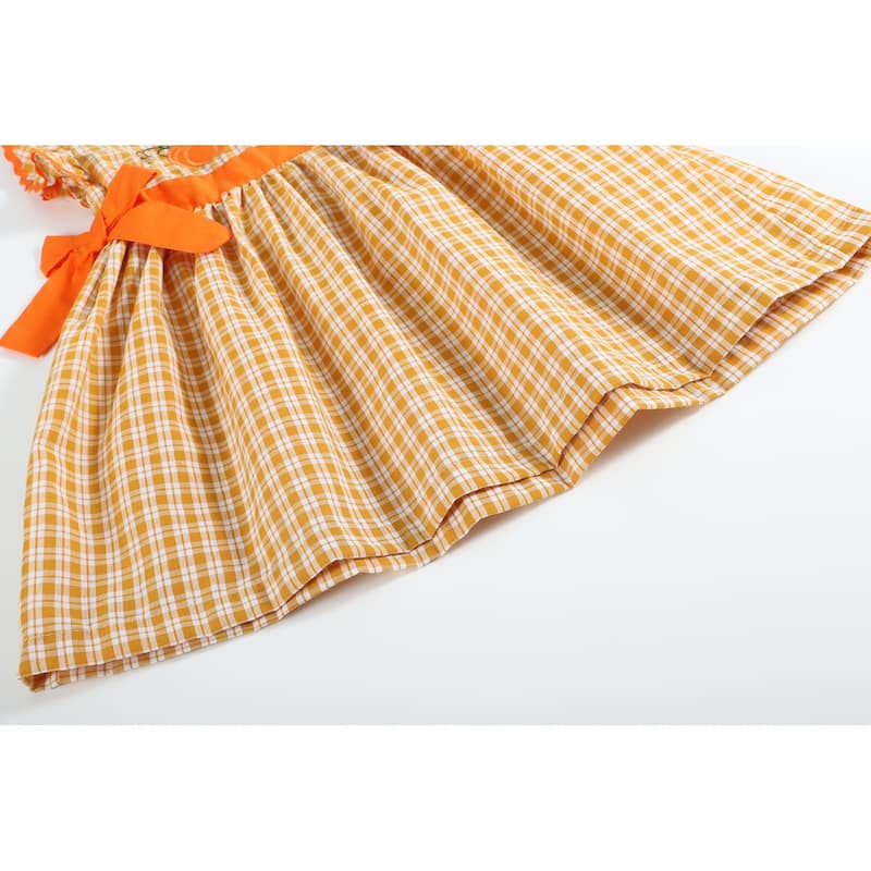 Lil Cactus Orange Pinstripe Ruffle Pumpkin Bow Dress