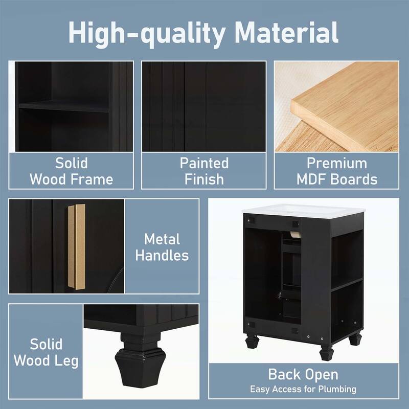 Bathroom Vanity with Sink, Cabinet Door Shelf,Side Open Storage,Wood Frame,Soft Closing Door