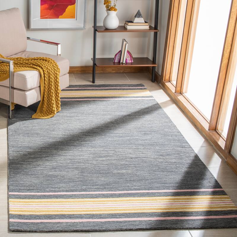 SAFAVIEH Handmade Metro Joung Stripe Wool Rug - 4' x 6' - Charcoal/Pink
