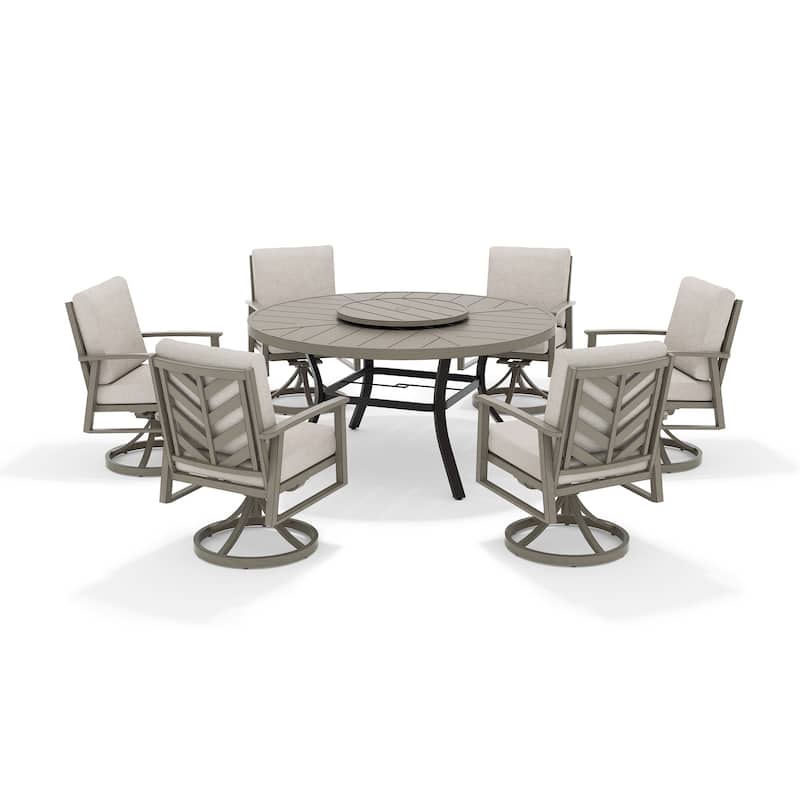 Patio Aluminum Round 59.5" Dining Table With Outdoor Chairs