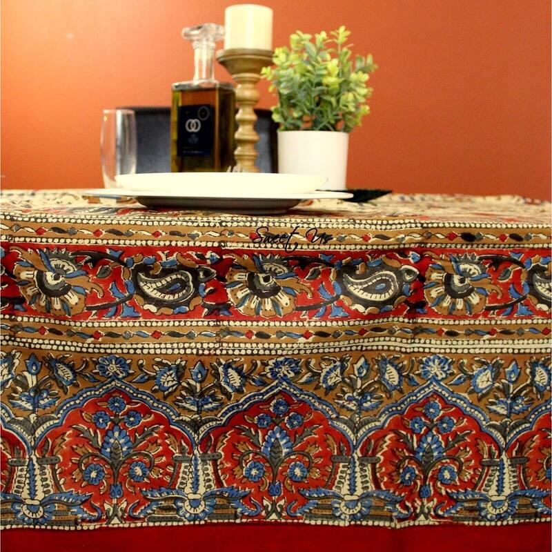 Block Print Floral Paisley Elephant Tablecloth Rectangle