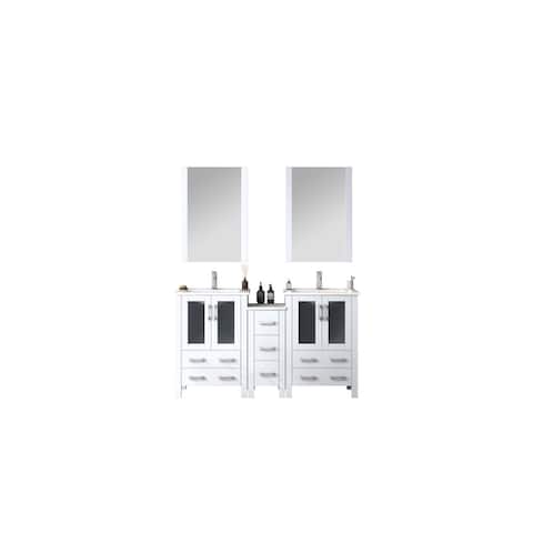 Lexora Volez 60 Inch Bathroom Vanity Cabinet in White with Top and Mirror