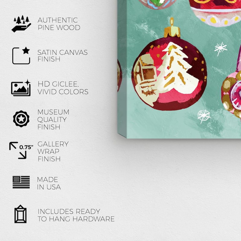 Wynwood Studio Canvas Holiday and Seasonal Ornaments Xmas Green Farmhouse Wall Art Canvas Print