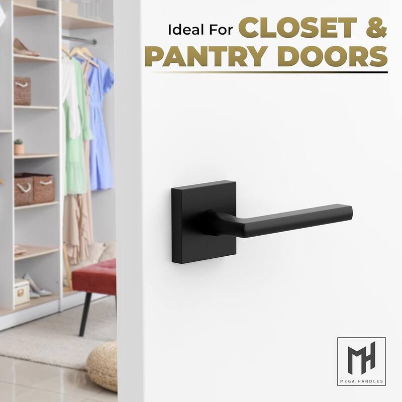 Mega Handles PRIME Reversible Dummy Interior Door Levers with Square Rosette for French Doors & Closets, Modern Stainless Steel