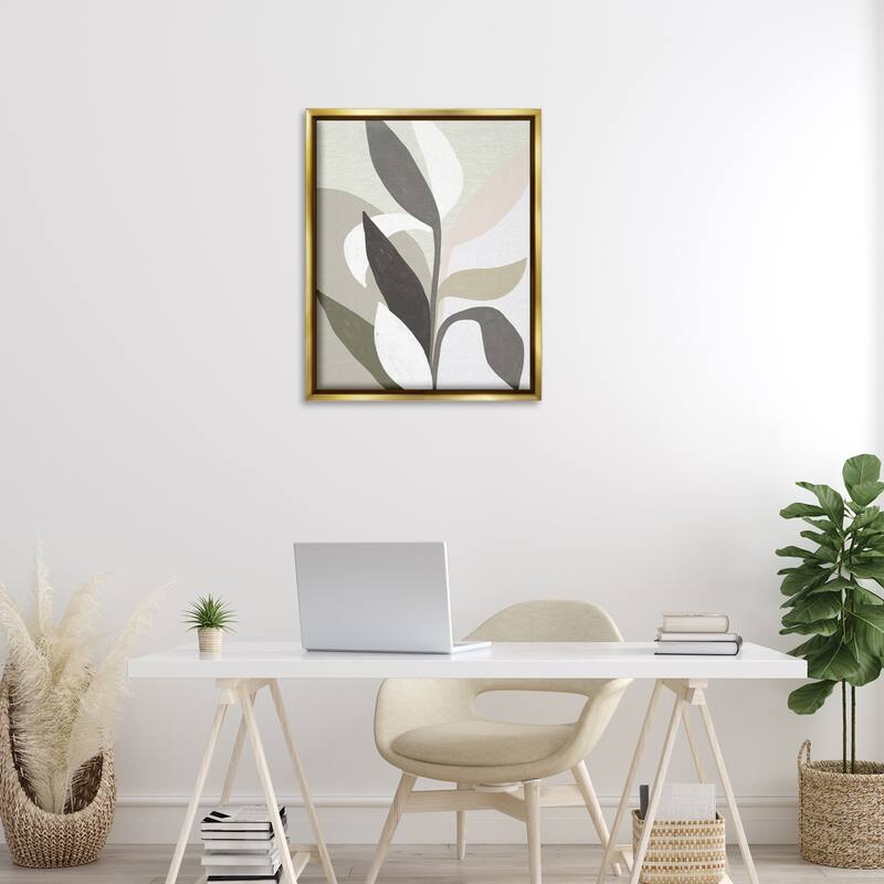 Stupell Soft Modern Organic Leaves Framed Floater Canvas Wall Art Design By June Erica Vess