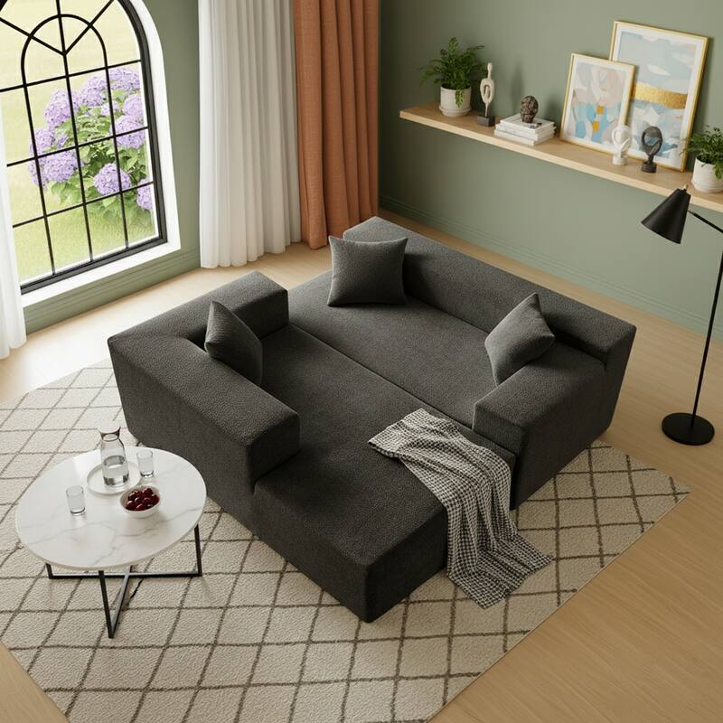 103.54" L-Shaped Modern High-Density Sponge Velvet Modular Sectional Sofa with Chaise & Pillows