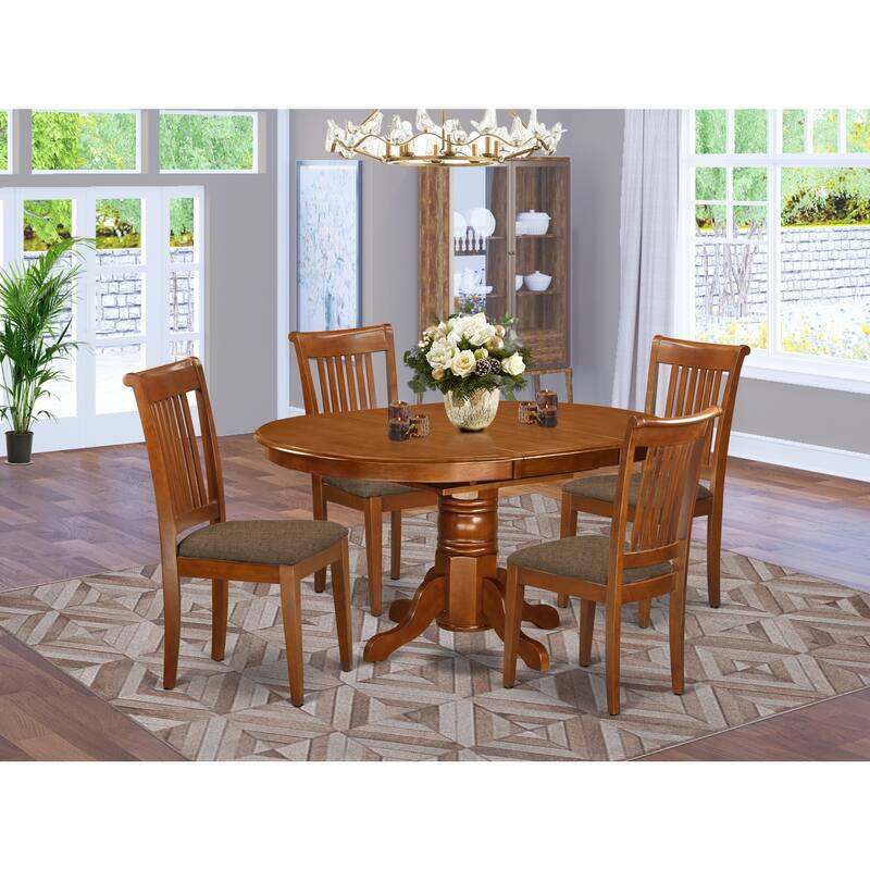 5-Piece Oval Saddle Brown Finish Solid Wood Top Dining table with 4 Chairs with