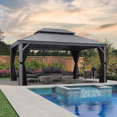 PURPLE LEAF 12×16ft Outdoor Galvanized Steel Hardtop Gazebo, Aluminum Frame Gazebo With Curtains