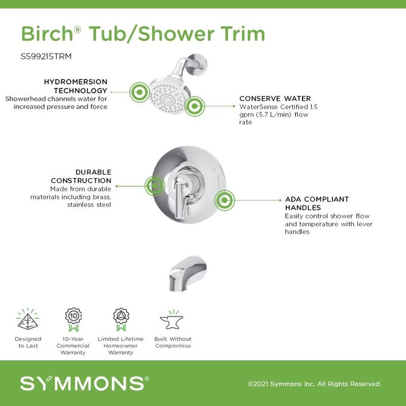 Symmons S599215TRM Birch Tub and Shower Trim Package with 1.5 GPM
