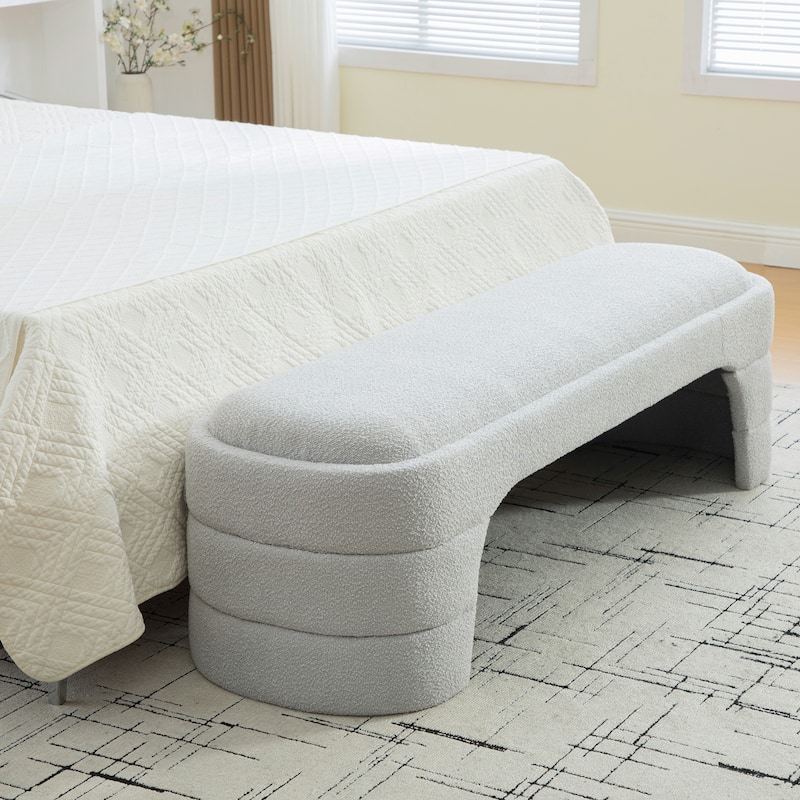 65"W Chenille Upholstered End of Bench ,Entryway Shoe Bench,FootStool Ottoman for Bedroom, Living Room
