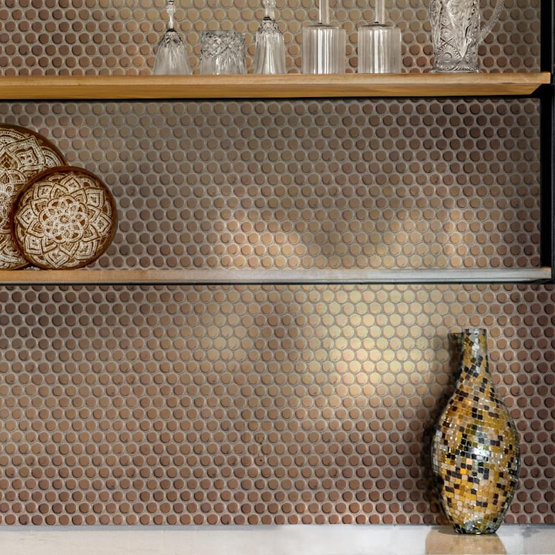 Merola Tile Hudson Penny Round Gold 11-7/8" x 12-5/8" Porcelain Floor and Wall Tile