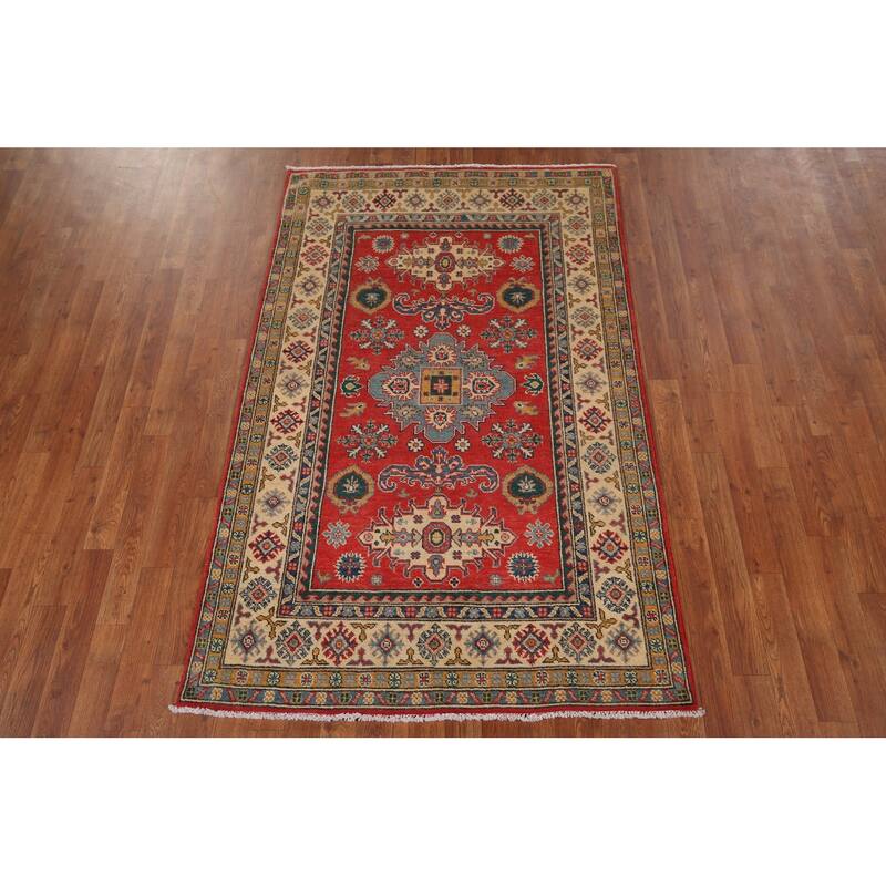 Red Traditional Kazak Oriental Area Rug Handmade Bedroom Wool Carpet - 3'11" x 6'1"