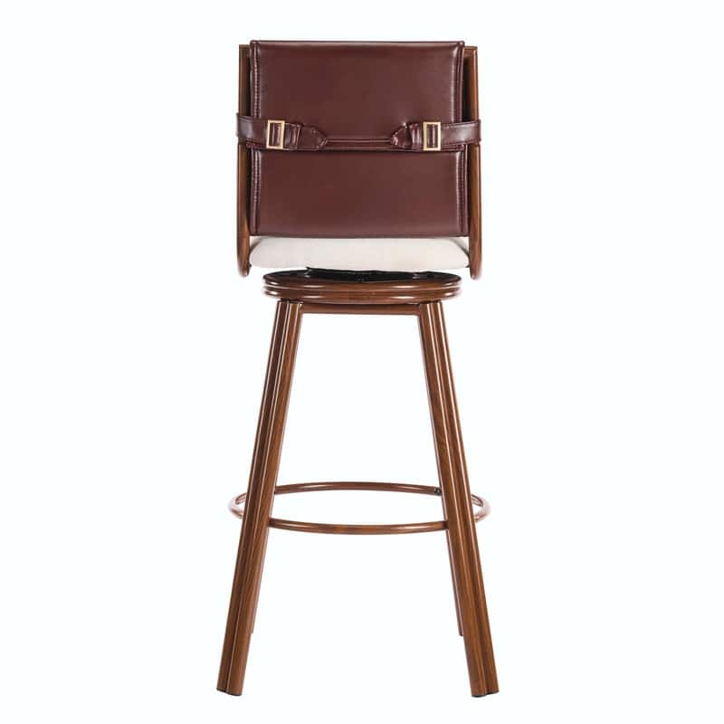Sibyl Upholstered Swivel Bar Stool Set of 2, Walnut Metal Frame, Beige