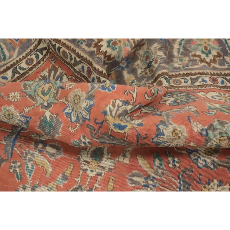 Hand Knotted Oriental 100% Wool Carpet Traditional Floral Oranges & Rust Tabriz Area Rug - 9' 9'' X 6' 4''
