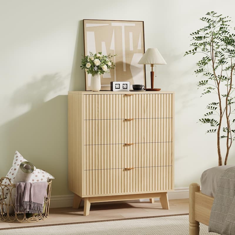 Fluted 3/4/5 Drawer Dressers for Bedroom, Modern Wooden Chest of Drawers - 4-drawer