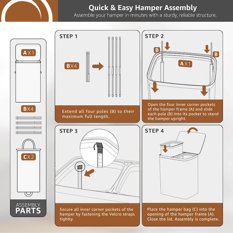 Sorbus 2-Compartment Laundry Basket with Removable Laundry Bag - Durable Organizer for Bathroom.