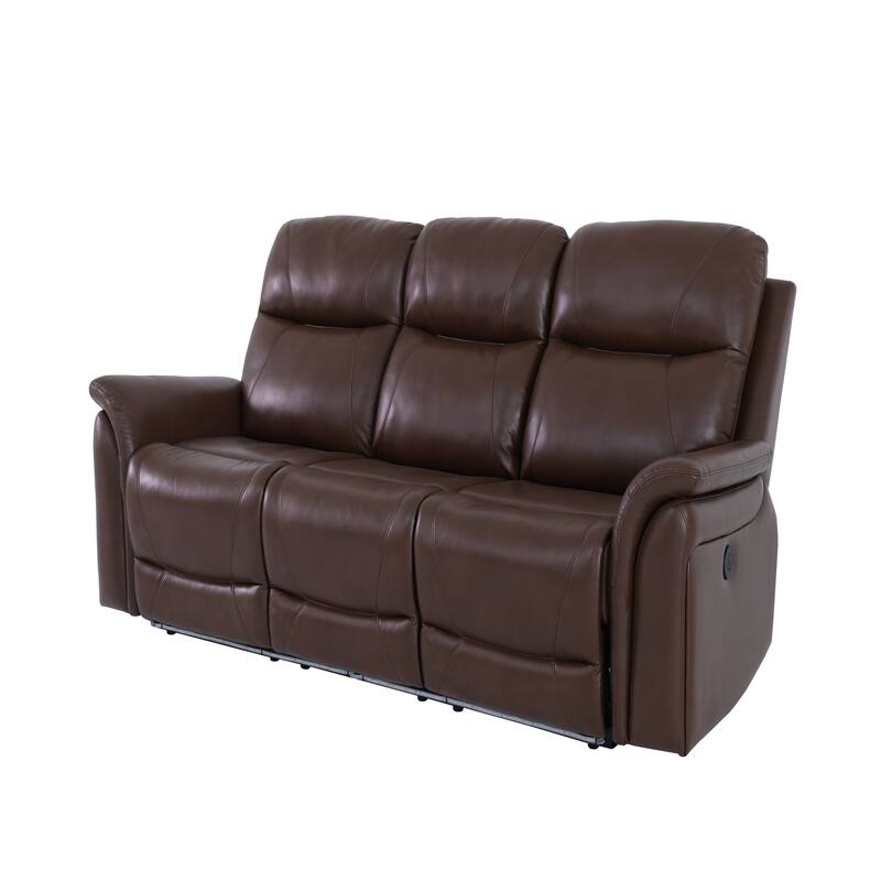 Reddish Brown Breathing Leather 3-Piece Living Room Recliner Sofa set