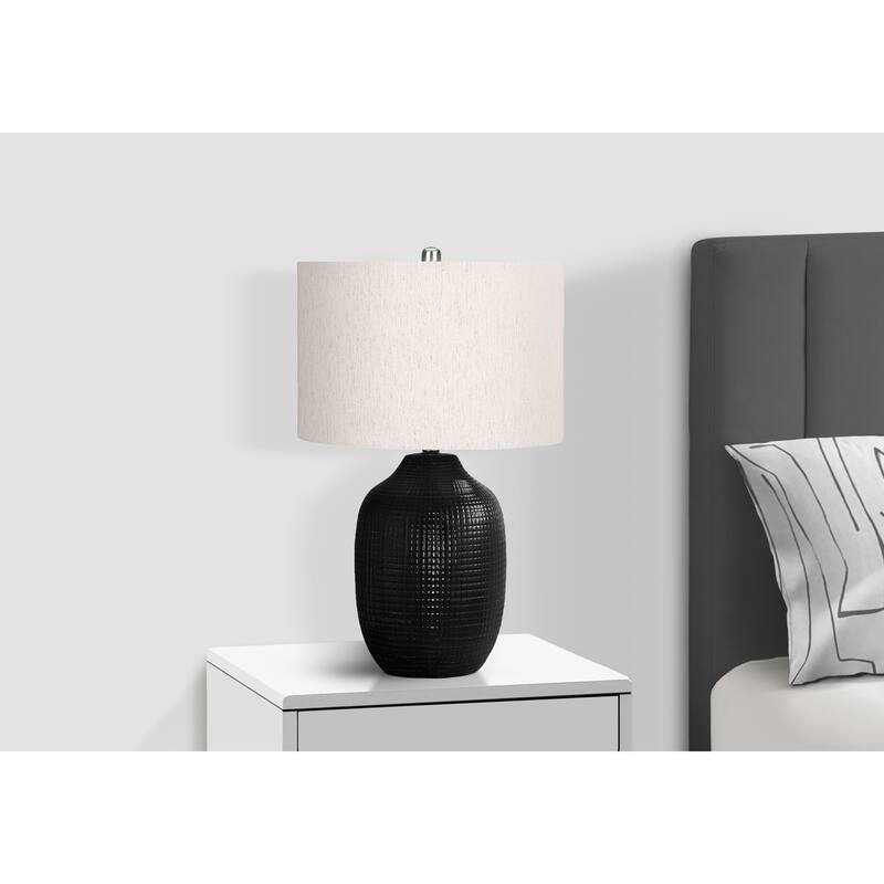 Lighting, 26"h, Table Lamp, Black Ceramic, Ivory / Cream Shade, Contemporary