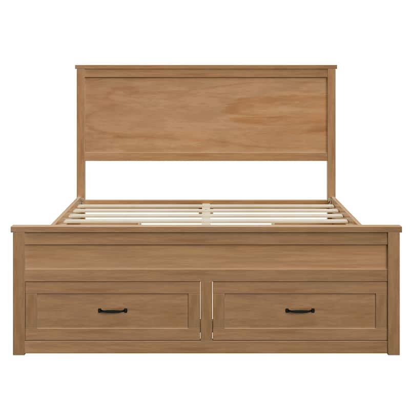 Modern Storage Bed Wood Bed Frame Queen Size Platform Bed with 6 Pull-out Storage Drawers and Panel Headboard Wood Slats Support