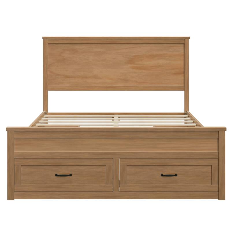 Queen Size Wood Storage Bed Frame with 6 Drawers Wingback Platform Bed