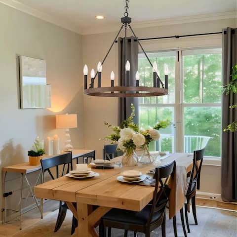 Acroma 9 - Light Modern Farmhouse Wagon Wheel Chandelier-UL - N/A