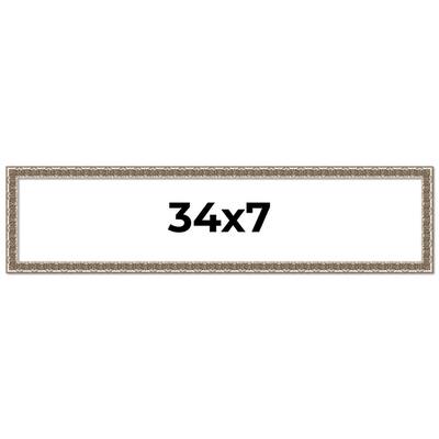 34x7 Frame Silver Versailles Ornate Solid Wood Picture Frame | 1 Inch