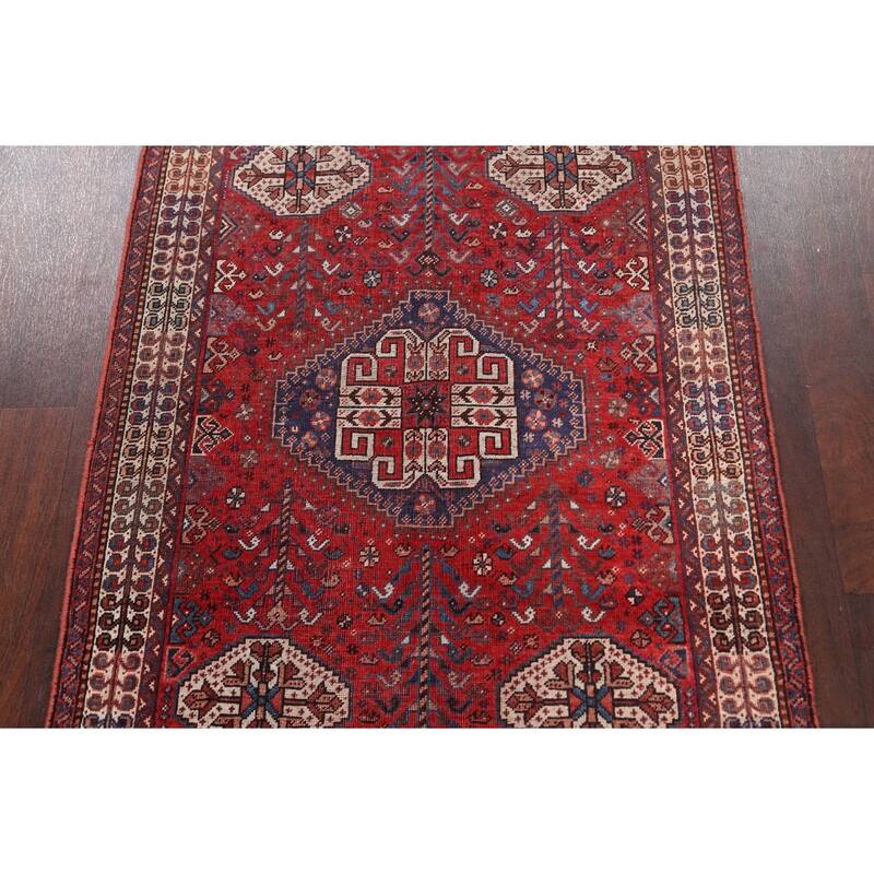 Pre-1900 Antique Vegetable Dye Shiraz Persian Wool Area Rug Handmade - 3'9" x 5'1"