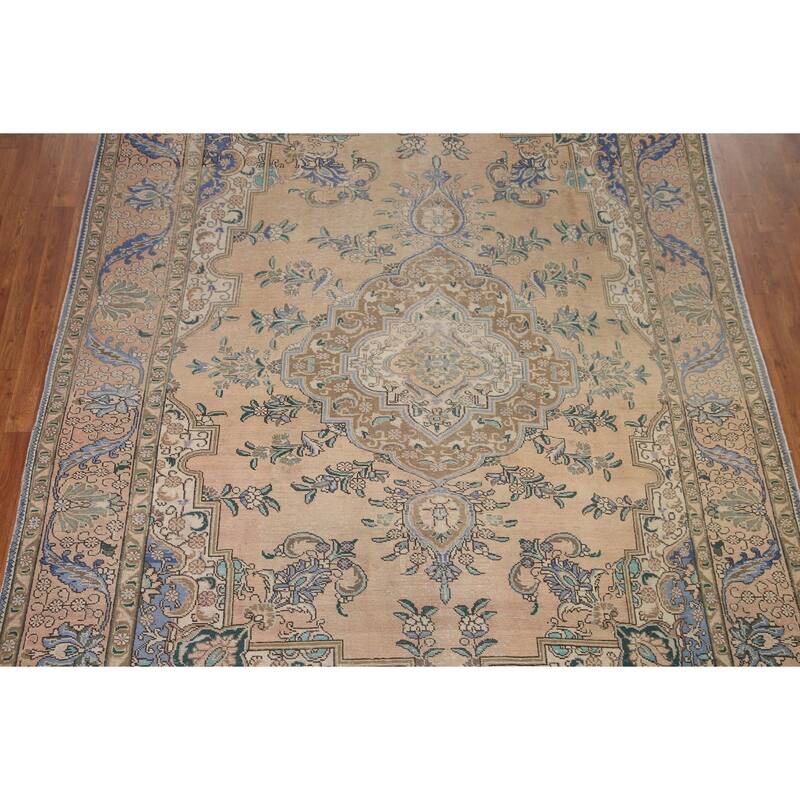 Pink Tabriz Persian Vintage Area Rug Hand-knotted Wool Carpet - 8'0" x 11'4"
