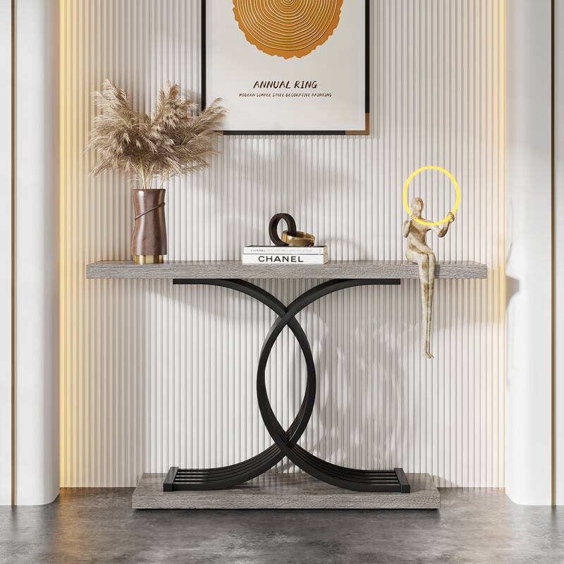 Modern Faux Marble Entryway Console Table with Geometric Gold Legs - 11.81"D x 39.37"W x 31.49"H