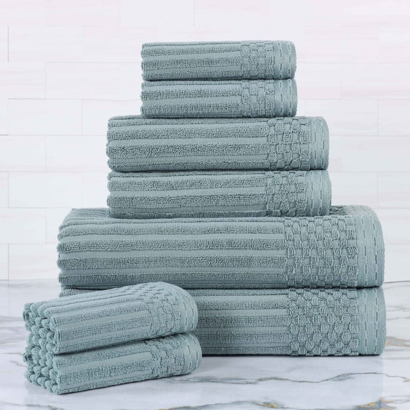 Superior Soho Ribbed Cotton 8-Piece Assorted Towel Set - Basil
