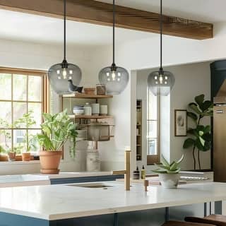 Modern Industrial 1-Light Smoked-Grey Glass Kitchen Island Light Fixture for Dining Room - 11.2 " × 11.4 "