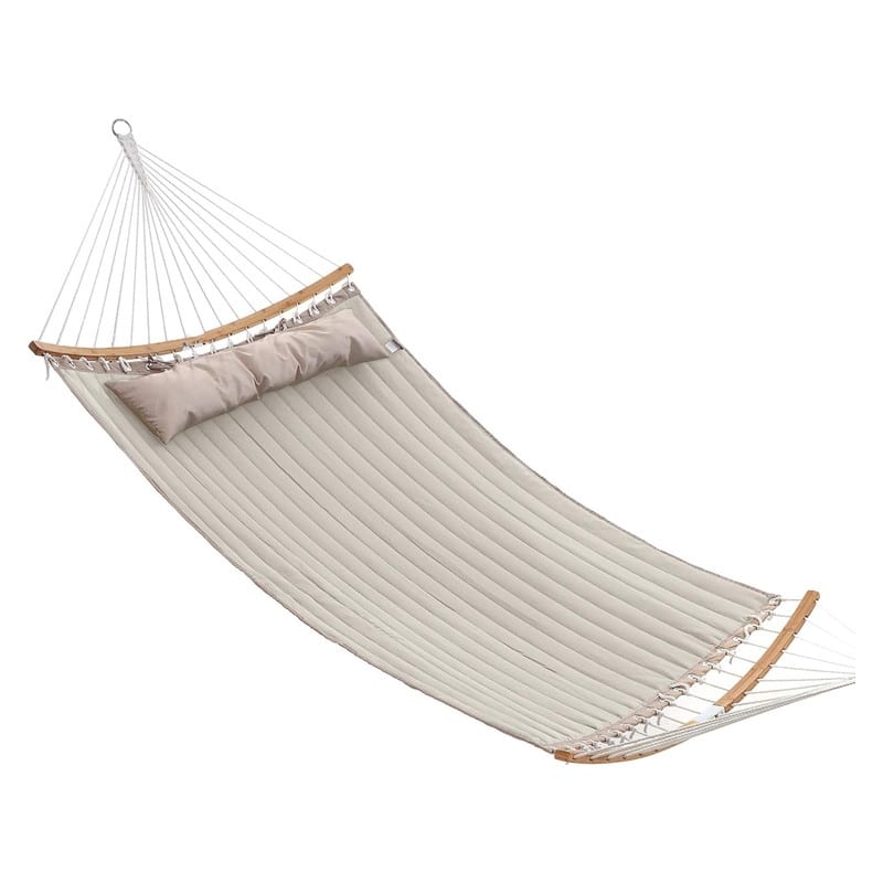 Quilted Hammock with Curved Bamboo Spreaders, Pillow, 78.7 x 55.1 Inches - 78.7"L x 55.1"W