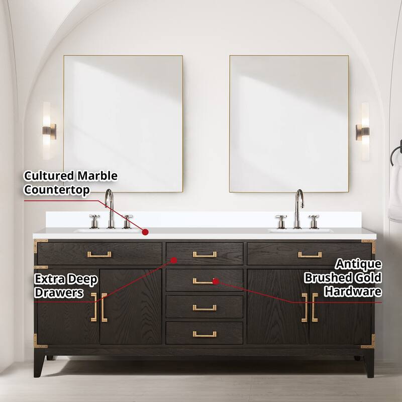 Laurel 60 in W x 22 in D Black Oak Double Bath Vanity, Cultured Marble Top, and 28 in Mirrors