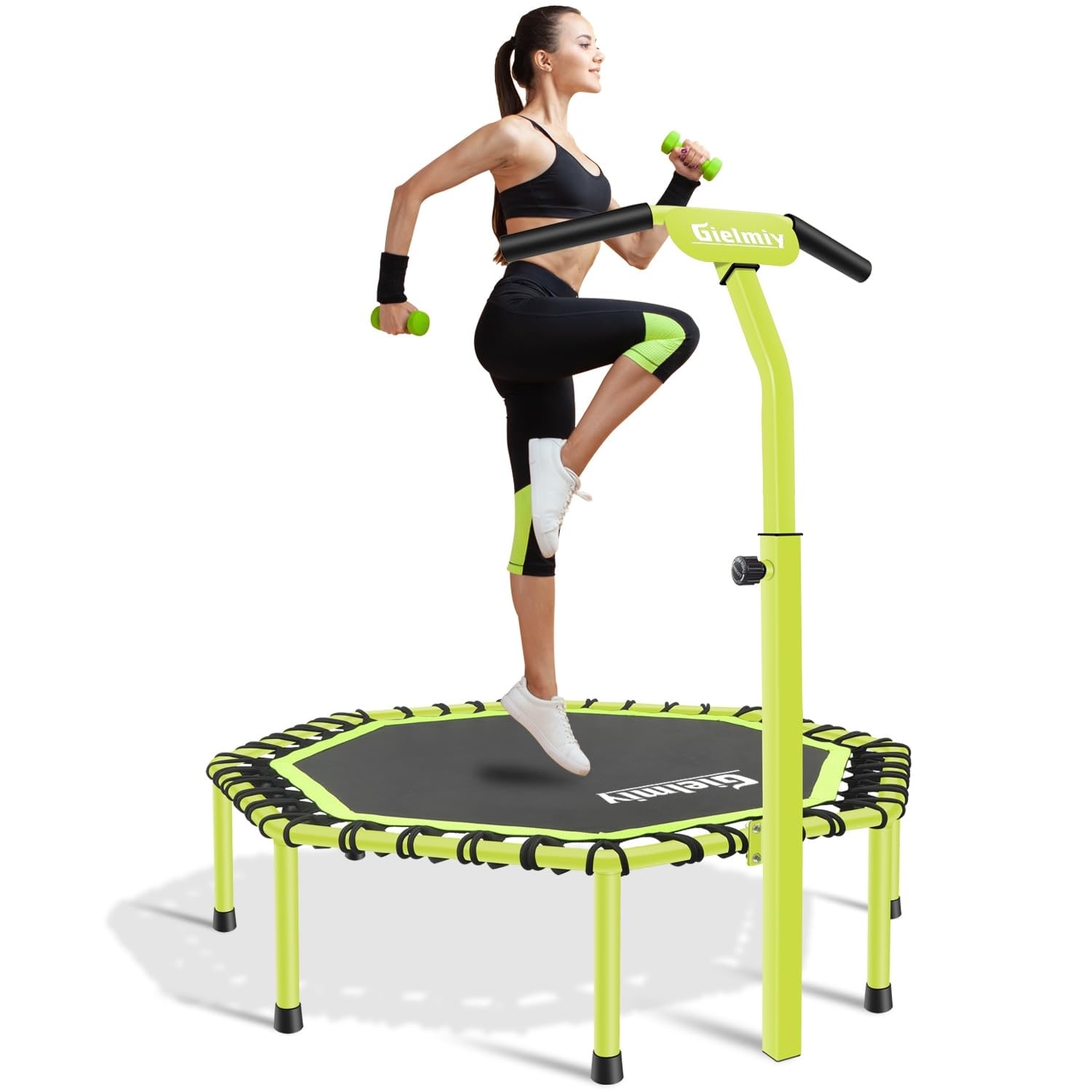 Gielmiy 40 Mini Trampoline,Silent Fitness Trampoline，Indoor Small Bungee  Rebounder Cardio Trainer Workout for Adults（Max Load 330lbs）