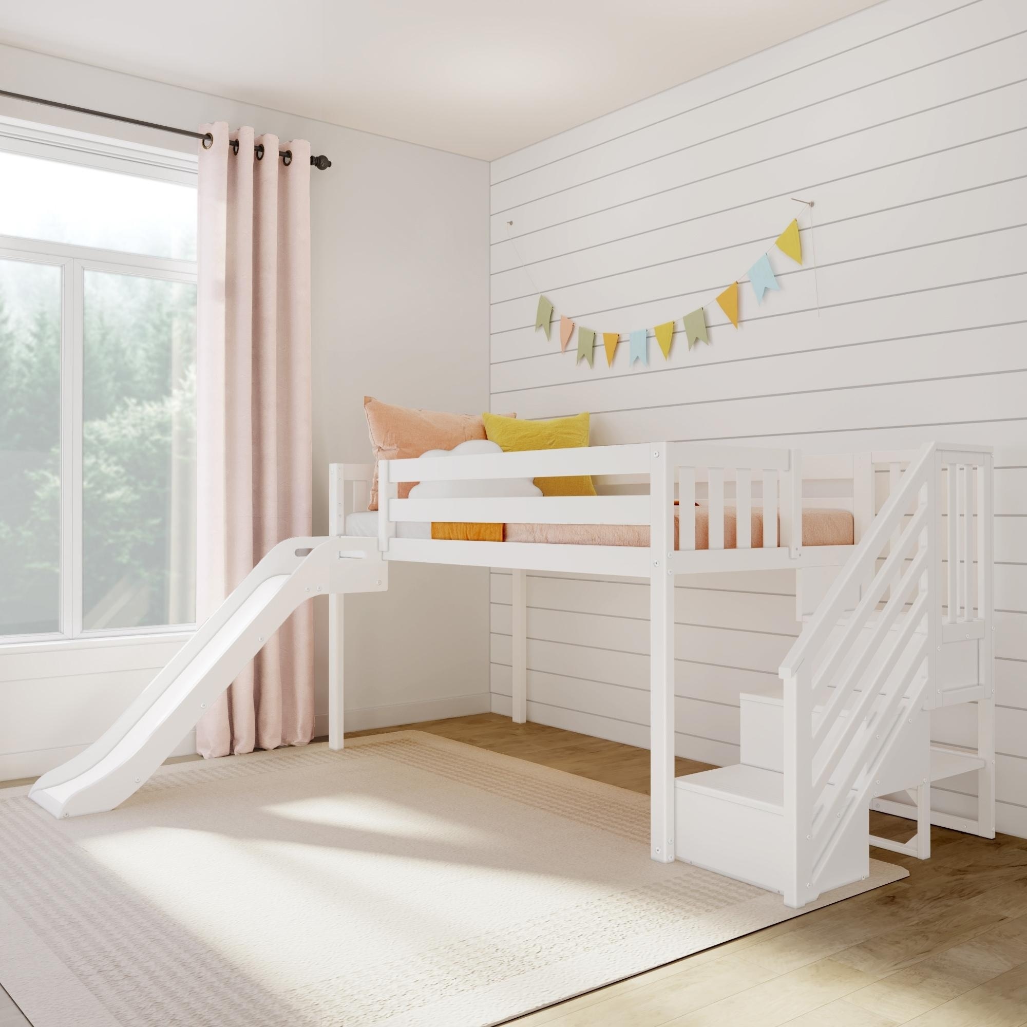 Max and Lily Classic Twin-Size Low Loft with Easy Slide and Curtain