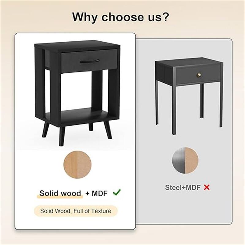 Nightstands Set of 2 with Fabric Storage Drawer