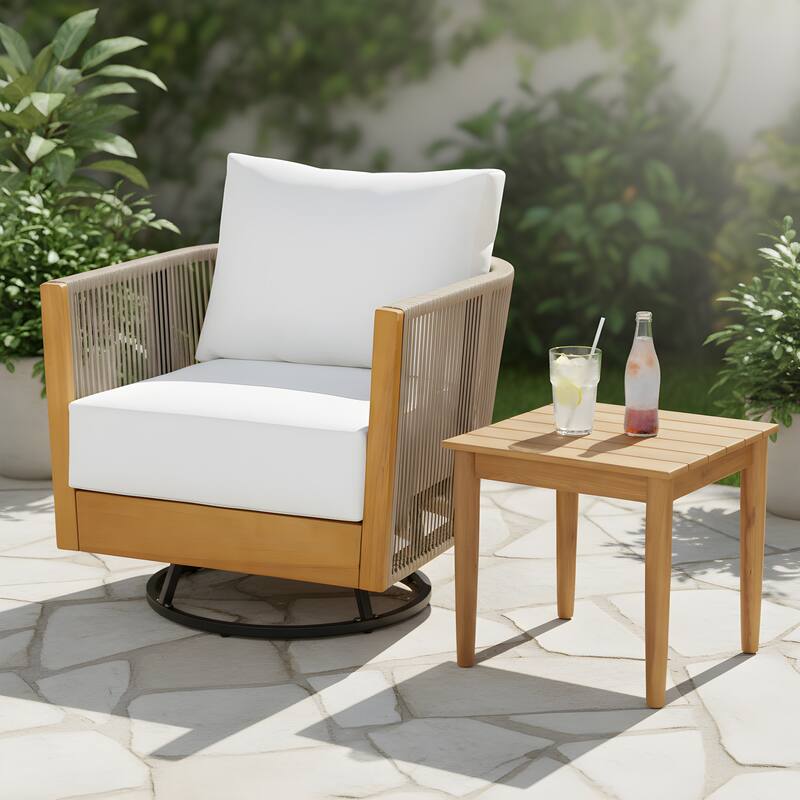 Christopher Knight Home - Modern 2-Piece Outdoor Swivel Chair with Square Side Table - Beige+Natural