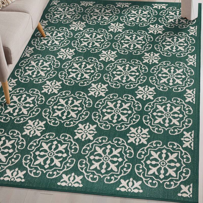 World Rug Gallery Transitional Geometric Textured Flat Weave Indoor/Outdoor Area Rug