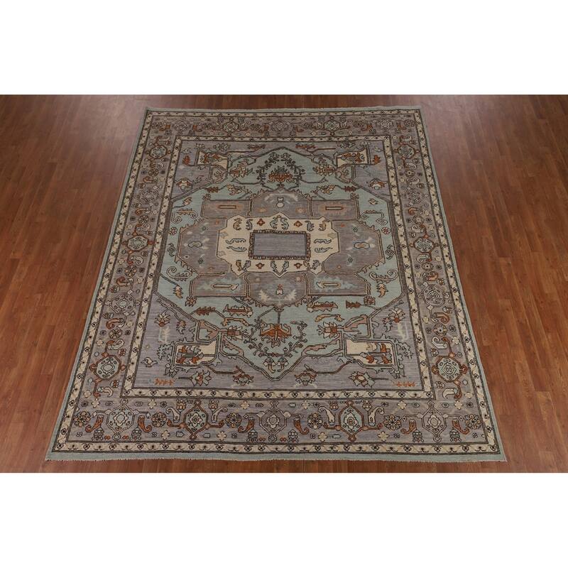 Light Blue Oushak Vegetable Dye Rug Hand-Knotted Oriental Wool Carpet - 8'5"x 10'2"
