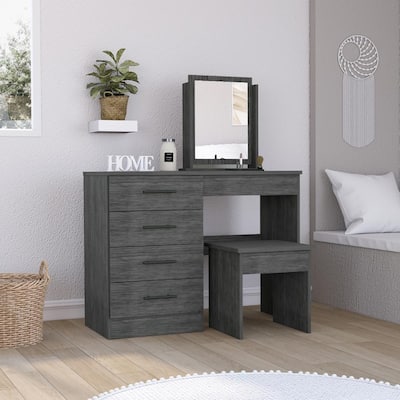 Modern Elegance and Classic with Four Drawers,Makeup Vanity,Four Drawers,One Mirror,Stool Smokey