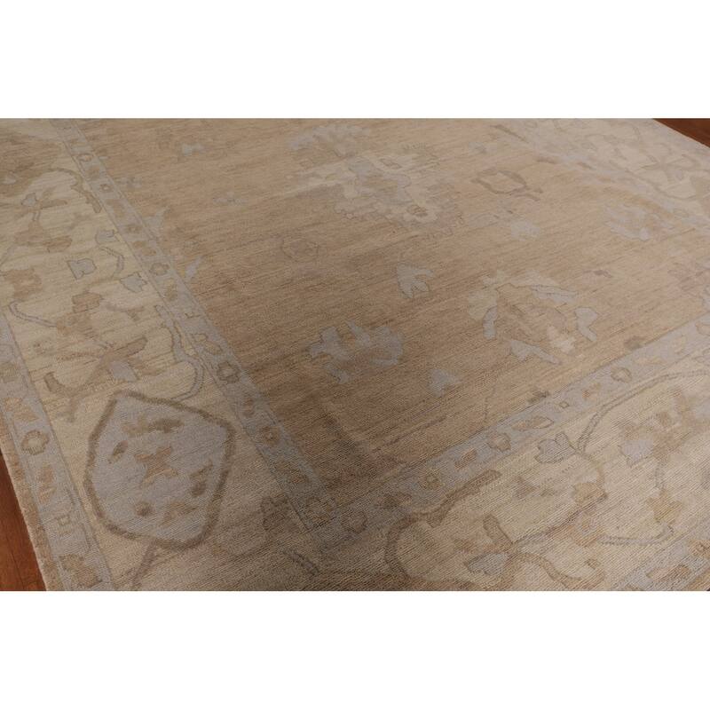 Vegetable Dye Oushak Turkish Rug Handmade Floral Beige Wool Carpet - 7'11" x 10'2"