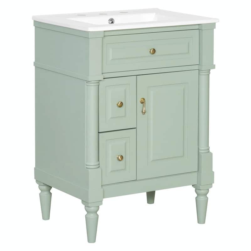 36" Bathroom Vanity with Sink, Freestanding Bathroom Cabinet with Ceramic Basin, Flip Drawer